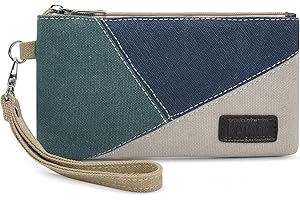 Lecxci Canvas Wristlets Bag Clutch Purses Wallet Slim Credit Card Holder Clutch with Removable Strap Cell Phone Wallet