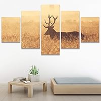 SIGNWIN 5 Panel Canvas Wall Art Modern Art Animals Dramatic Elephants Giraffe Multicolor Photography Southwest for Home Decorations Ready to Hang - 60