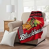 NORTHWEST Officially Licensed Chicago Blackhawks NHL Team Throw Blanket 46″×60″ – Licensed Microfiber Throw with Hockey Logos for Fans, Dorms, Game Day Couches & Fan Caves