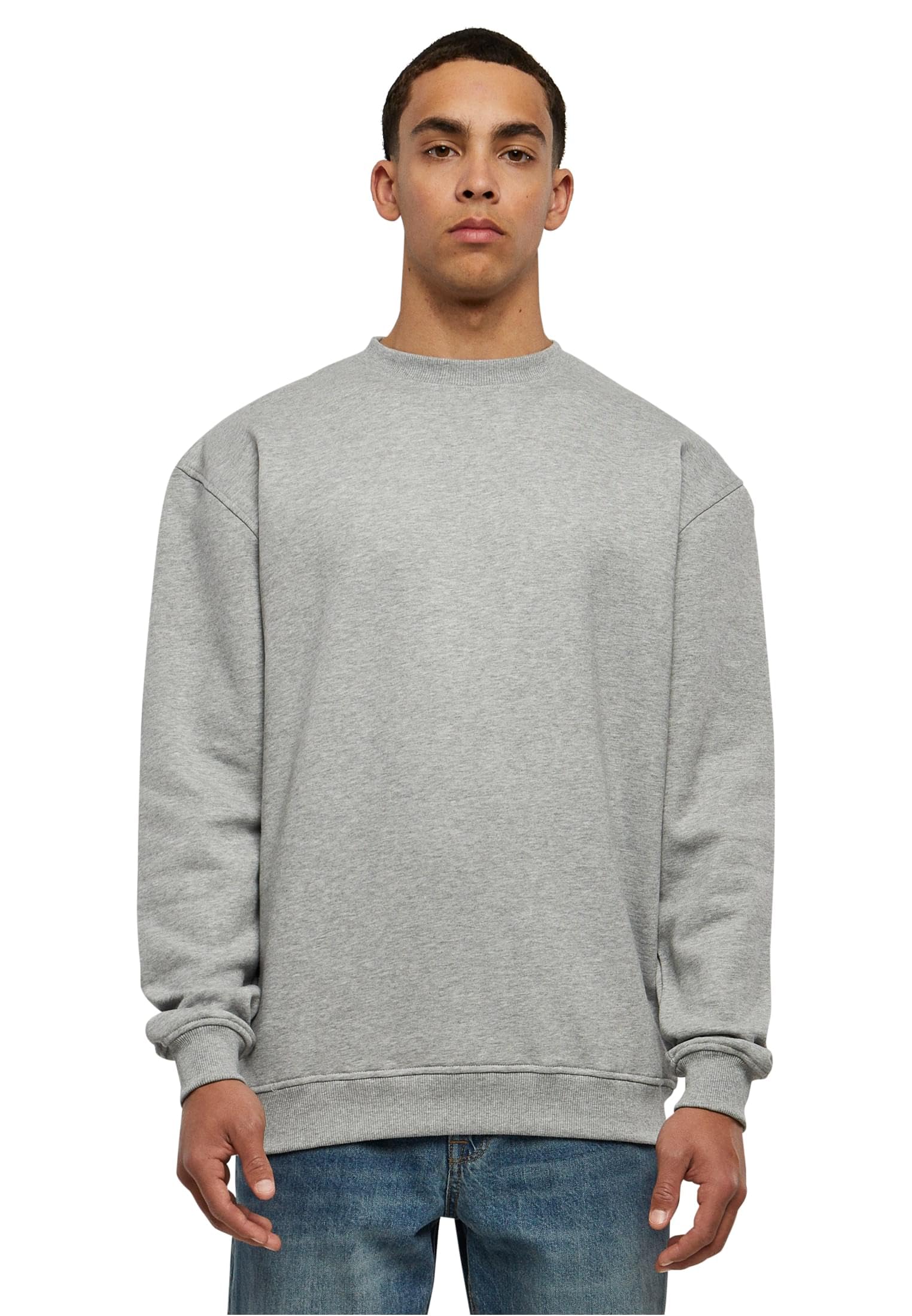 Urban Classics Men's Basic Pullover Crew Neck Sweatshirt Available in 6 Colours Plain Crew Neck Sizes S to 5XL, gray, L