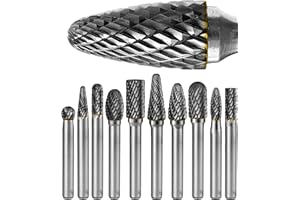 STATEN TOOLS 10Pcs Carbide Burr Set 1/4 Shank w/Clear Box Head Dia 8mm Die Grinder Bits Rotary Tools Attachment Kit Rasp File Accessories Metal Wood Stone Steel Grinding Deburring Cutting Porting Carving