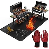 Large 60 x 40 inches Under Grill Mats for Outdoor Grill with BBQ Gloves, Double-Sided Fireproof Grill Pad Mat, Indoor Fireplace/Fire Pit Mat, Waterproof Oil-Proof Protector for Decks and Patios