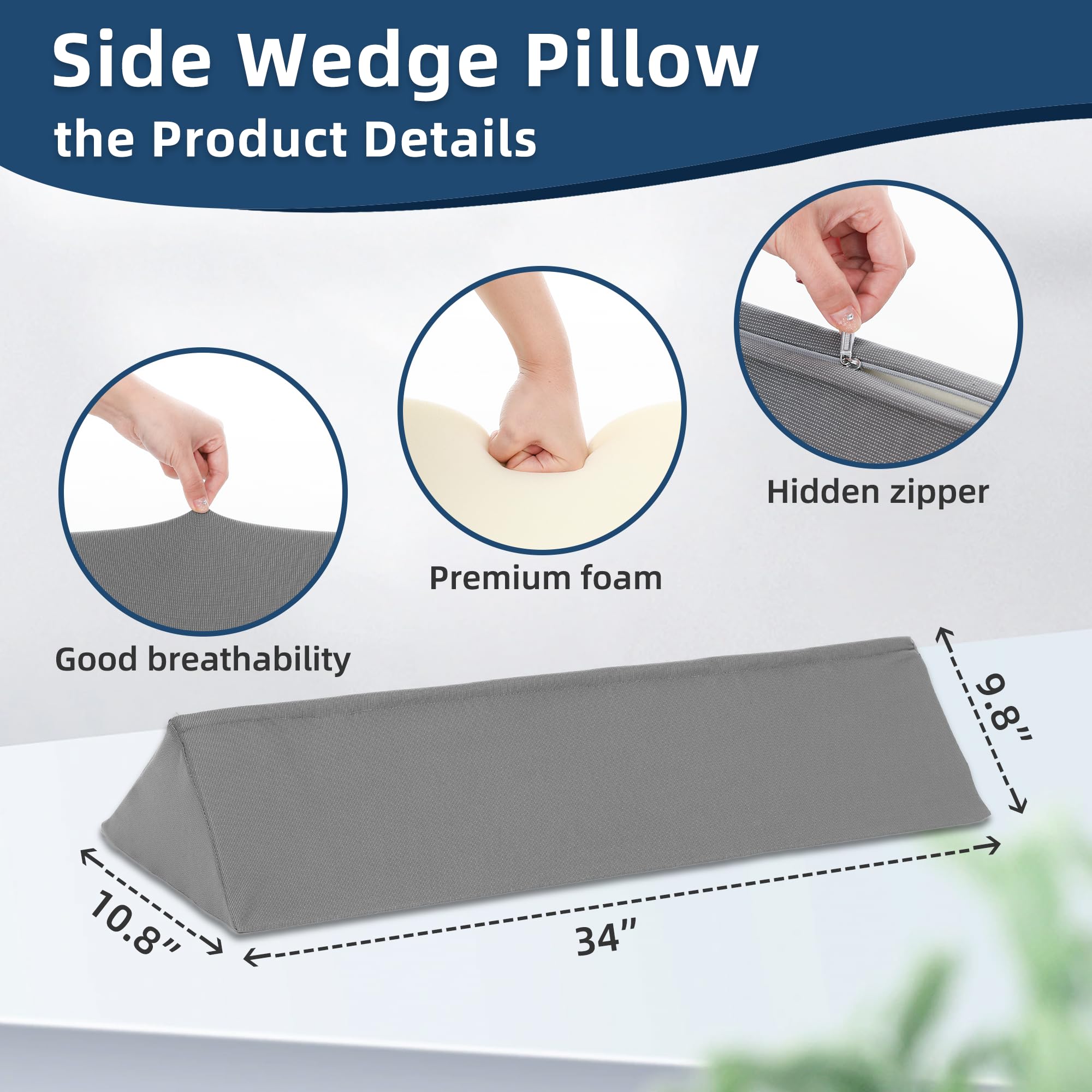 Fanwer Wedge Pillow for Side Sleeping, 34