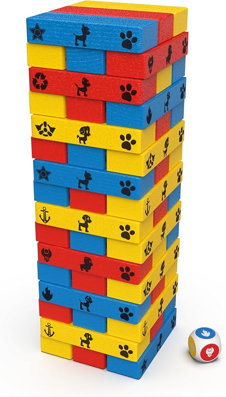 Spin master games - jogos de tabuleiro - paw patrol jumbling tower - jogo de torre de madeira paw patrol com peças de madeira multicoloridas - 1-4 jogadores - 6066828 - jogos de tabuleiro para crianças de 5 anos +