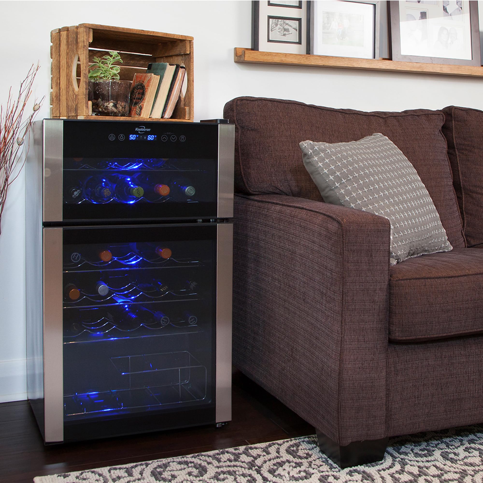 Koolatron Wine Fridge - Wine Cooler, 29 Bottle Cabinet for Champagne, Red & Whitewine, Dual Zone Freestanding Cellar For Bar, Home, Kitchen, Double Paned Glass Door, (86L)