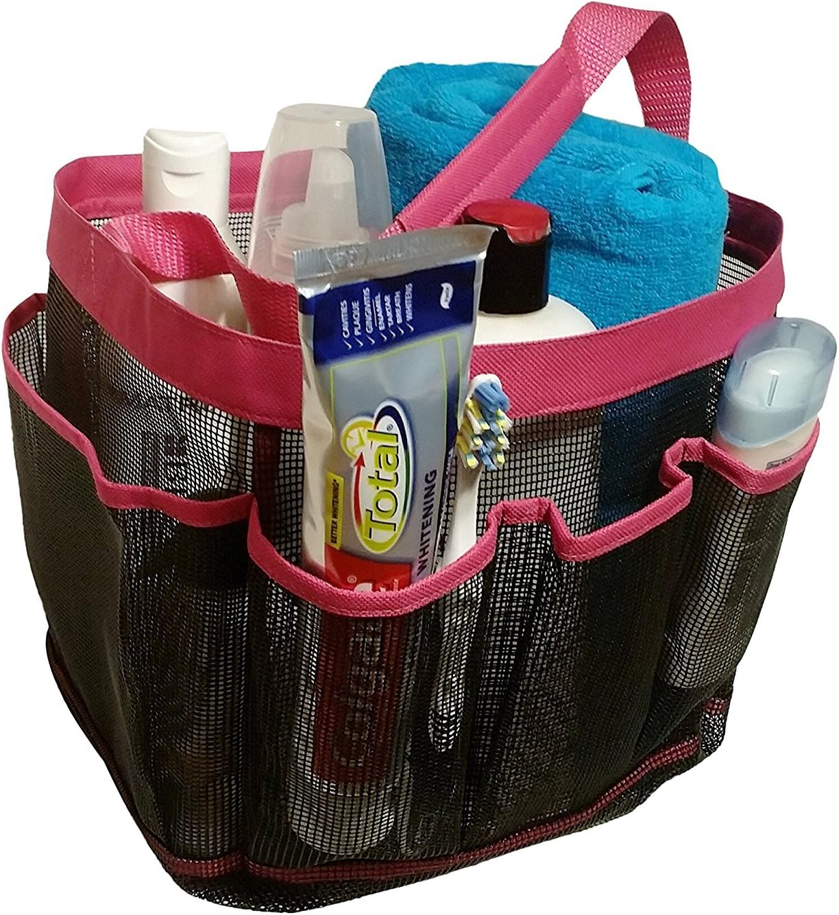 BlueOceanBos Mesh Shower Caddy Organizer plus PVC Zipper Bag - Perfect Gift for Her, Pink-Black