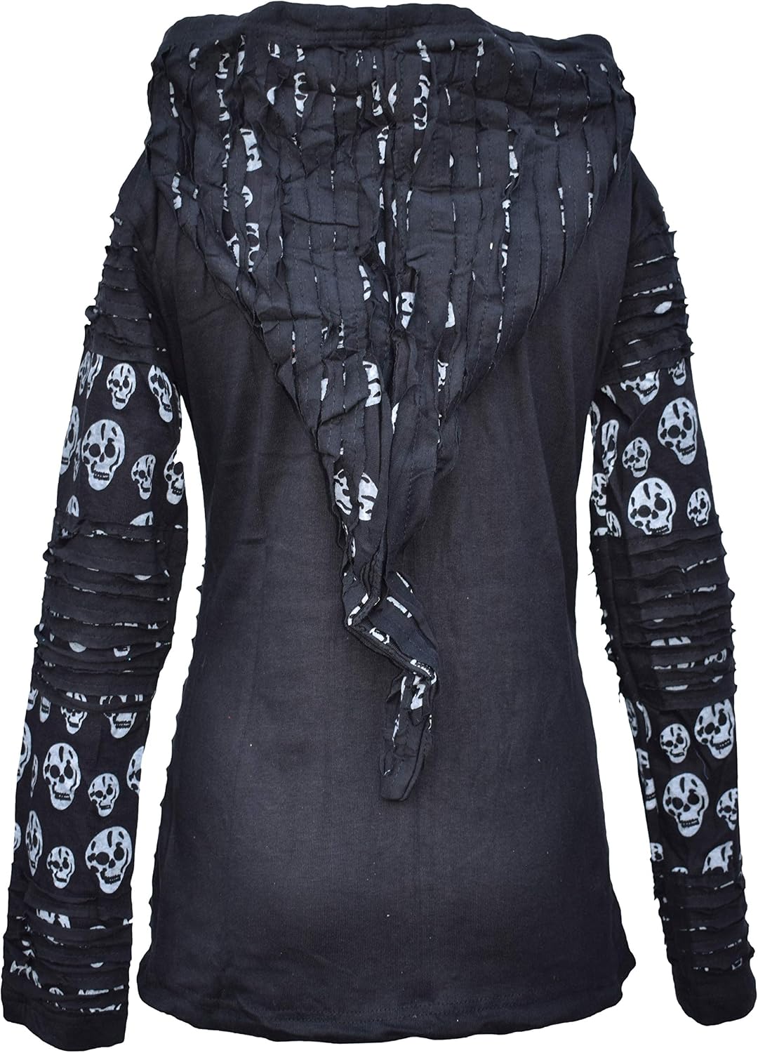 Gheri Women's Skull Printed Slashed Razor Cut Emo Gothic Ribs Hoodie Jacket Black UK 8 - Image 5