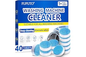 FUPUTO Washing Machine Cleaner Tablets 40Pcs Deep Cleaning Tablets, Compatible with HE, Top & Front Load, Deep-Clean Action – Removes residue & neutralizes odors