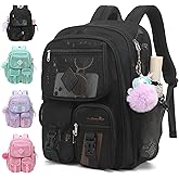 Lroiutian Mesh Backpack for Girls Boys, Heavy Duty Semi-Transparent Bookbag Womens Mens Backpacks for School, Beach, Swimming—Black