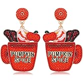 Thanksgiving Fall Earrings for Women Beaded Maple Leaf Turkey Earrings Autumn Pumpkin Pie Dangle Earrings Thanksgiving Holiday Party Jewelry GiftsThanksgiving Beaded Dangle Earrings for Women
