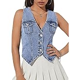 GORGLITTER Women's Denim Vest Sleeveless Jean Vest Crop Denim Tank Top Flap Pocket Button Front Y2K Vest 2026