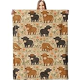 Adorable Highland Cows Blanket, Soft Lightweight Warm Cozy Flannel 60×50 inch Throw Blanket for Couch, Travel, Bed, Outdoor, Gifts for Women Men Adults Kids