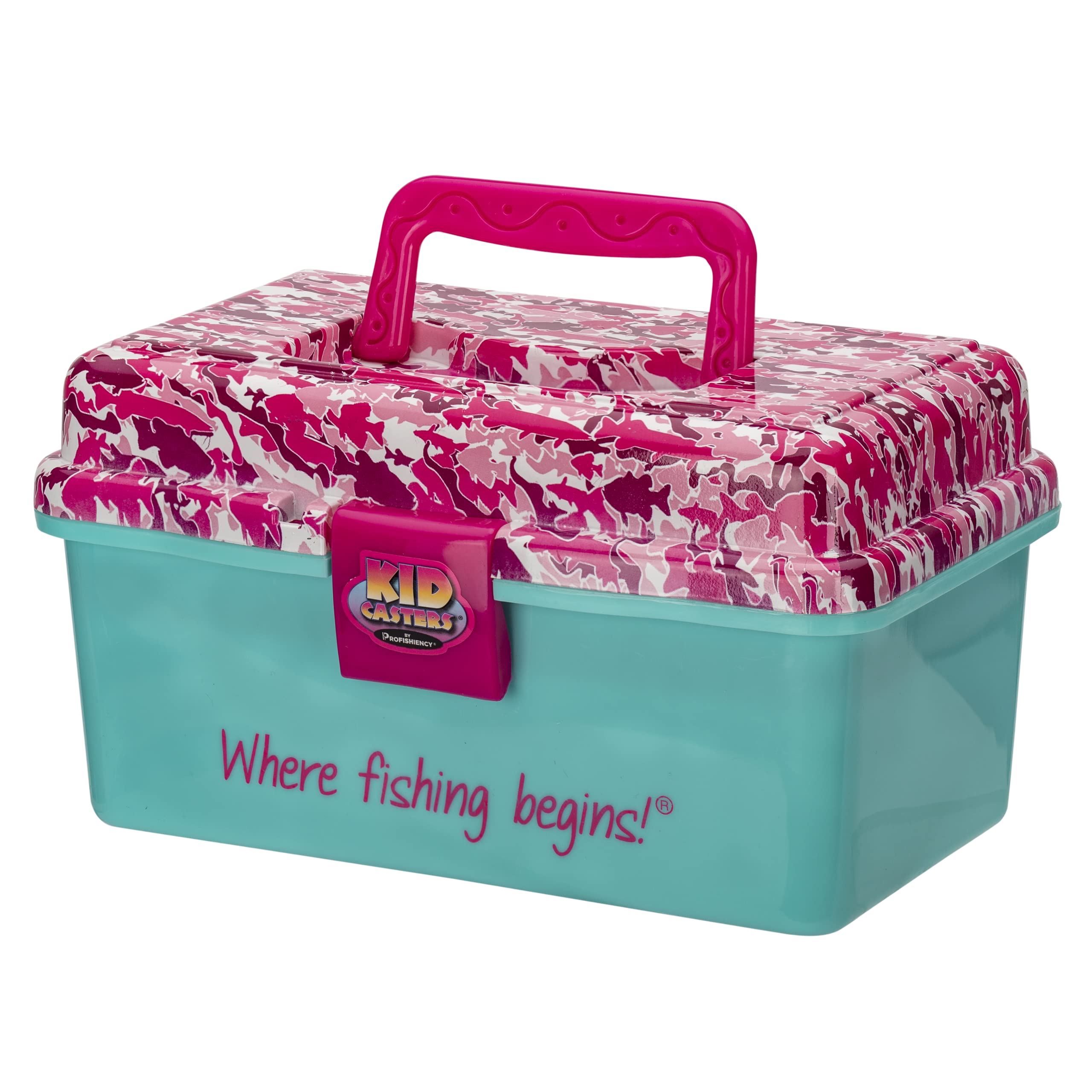 Photo 1 of ***DAMAGED - SEE NOTES/PICTURES*** Kids Youth Tackle Box - Removeable Tray, Easy snap Lock (Pink Camouflage)