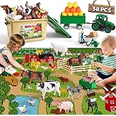 WAIIW Farm Animal Toys for Toddlers,38 PCS Realistic Animal Figurines Toys with 47.2”x31.4”Large Activity Play Mat and Tracto