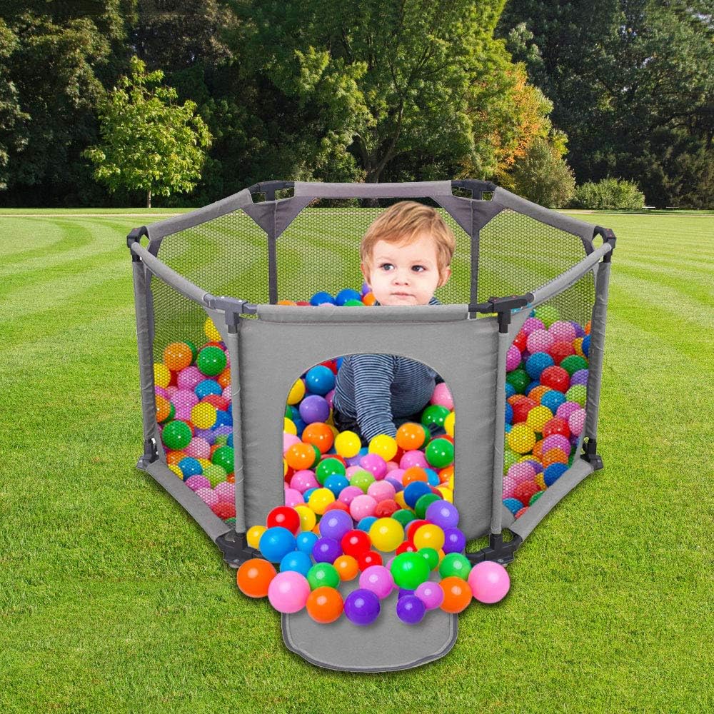 Interieur Et Exterieur Avec Filet Respirant Pour Bebes Nouveau Ne Gris Parc A 6 Panneaux Pour Enfants Portable Et Lavable La Chambre De Bebe Parcs