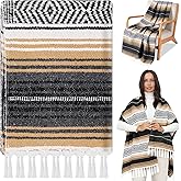 Oudain 1 Pack Mexican Blankets and Throws 45 x 70 Inch, Cotton Outdoor Camping Cozy Baja Blanket Woven Serape Restorative Yoga Fiesta Fall Autumn Essential Supplies (Boho Green Mix)
