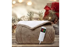 DAICO Heated Blanket Electric Throw, Flannel Sherpa Electric Blanket Heating Throw for Sofa, 10 Levels Heating Setting Controller, 1/2/4/6/8H Auto Shut Off Settings, Machine Washable, 50" x60", Camel