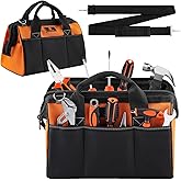 ROCKCOON Tool Bag 14'', Thick Outer Pocket Tool Organizer Waterproof, Heavy Duty Tote with Shoulder Strap for Tool Storage, Black & Orange