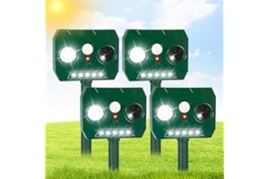 JAHY2TECH 4Pcs Ultrasonic Animal Repellent Outdoor Solar Animal Repeller with Motion Detection&LED Flash Lights Cat Repellent Outdoor to Repel Squirrel Dog Deer Raccoon Bird Rabbit Skunk Repellent for Yard