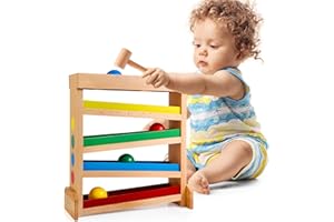 Bravmate Wooden Ball Tracking Montessori Toy, Pounding Ball Drop for Baby 1-3 Year Old, Early Learning Educational Gift for Girls Boys