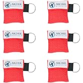 Archer MedTech CPR Keychain Face Shields with One-Way Valve, 6 Pack | One-way protection valve, compact nylon pouch for pocket, keys or bag, latex-free first aid CPR barrier suitable for all ages
