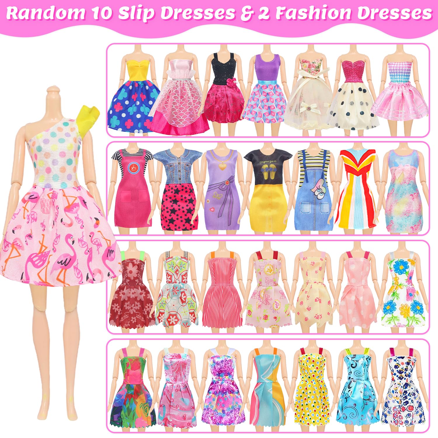 Ecore Fun 101 Pcs Doll Clothes and Accessories Set for 11.5 Inch Dolls - 5 Wedding Gowns 12 Fashion Dresses 2 Tops 2 Pants 2 Swimsuits 10 Shoes and Other Accessories Dress up Toys for Girls Kids