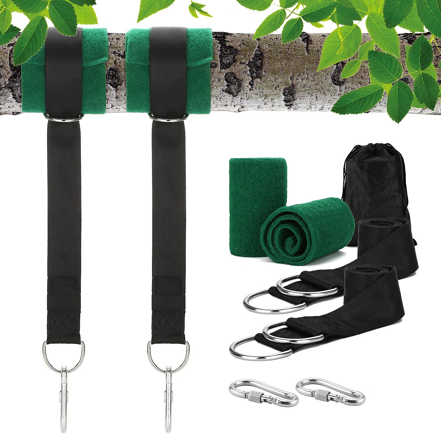 Namvo Tree Swing Straps Hanging Straps Kit Holds 300KG, Ultra Strong 2M/6.56ft Swing Hanging Strap With Safer Lock Snap Carabiner Hooks and Tree Protection Pads for Patio Hammocks and Swings