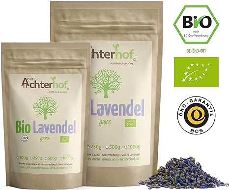Lavendelblüten Bio Lavendel getrocknet (250g) aus Frankreich als Bio-Lavendel-Tee oder Gewürz vom-Achterhof