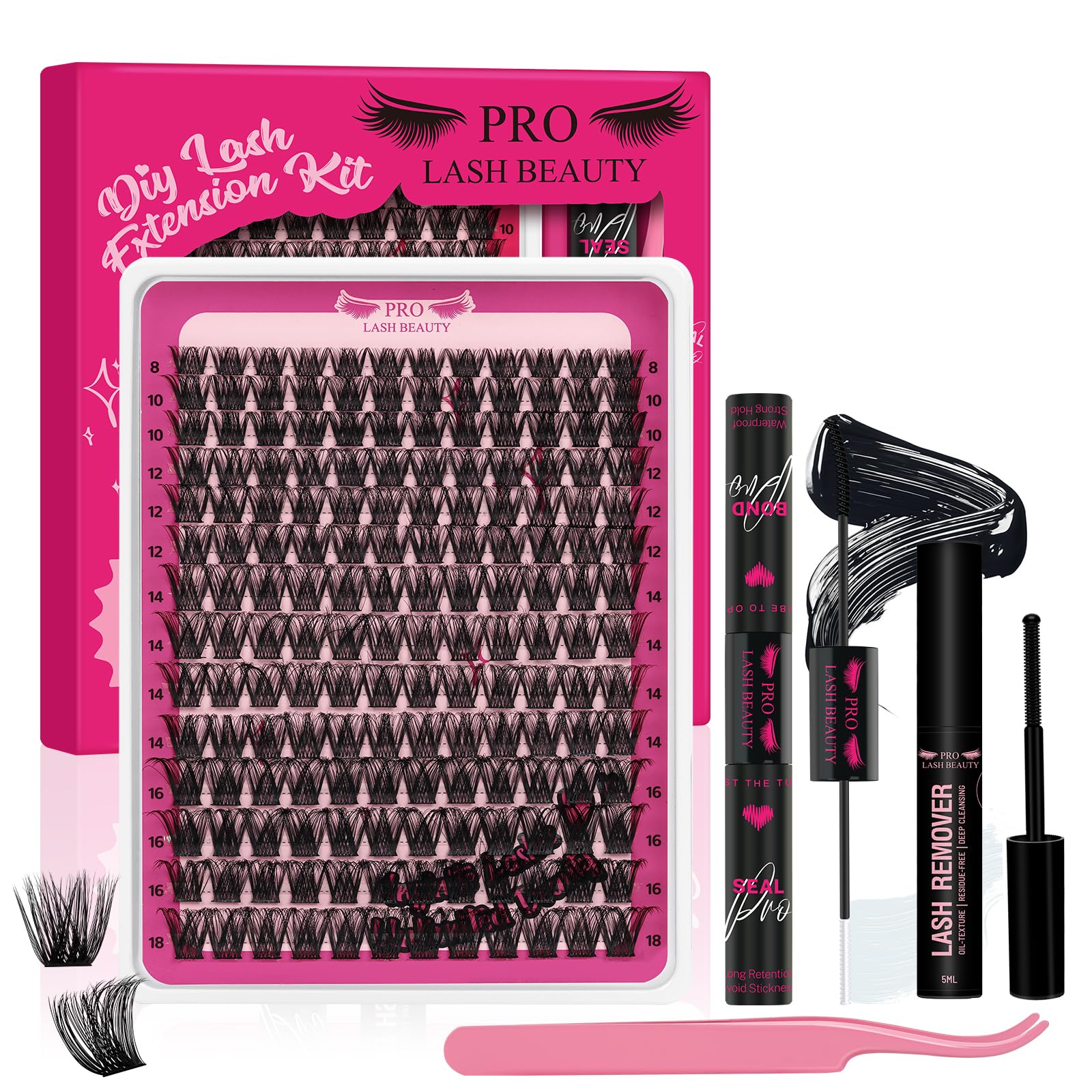 PRO Lash Clusters Kit DIY Lash Extension Kit with 168 Pcs Individual Lashes Cluster Lashes Bond and Seal Eyelash Applictor Lash Remover Eyelash Extension Kit for Beignner(Into You-01 Kit) — image 1
