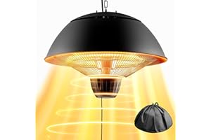 DANLUKE Electric Outdoor Heater, 1500W Hanging Ceiling Mounted Infrared Patio Heater for Outdoor Use, Waterproof Electric Heater for Porch, Balcony, Garage, Adjustable Height, Black