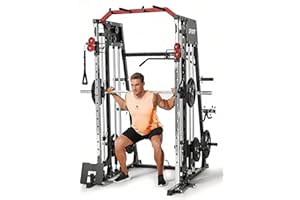 Smith Machine All in One Home Gym, 2200 LBS Workout Equipment Squat Rack Power Cage with Smith Bar, LAT Pull-Down, Cable Syst