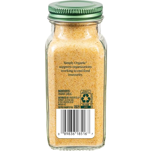 SIMPLY ORGANIC GARLIC POWDER, 3.64-OUNCE JAR, PURE A-GRADE ORGANIC GARLIC, DRIED & GROUND, KOSHER, NO ETO, NON GMO