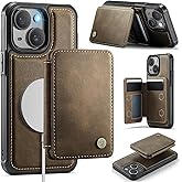 Usroom Compatible with Magsafe for iPhone 14 Wallet Case Magnetic Card Holder, RFID Blocking 2 in 1 Detachable Kickstand Shockproof Case for Women Men, Brown