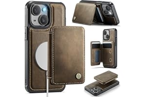 Usroom Compatible with Magsafe for iPhone 13 Wallet Case Magnetic Card Holder, RFID Blocking 2 in 1 Detachable Kickstand Shockproof Cover for Women Men, Brown