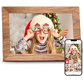 Frameo 10.1" Digital Picture Frame, 32GB Memory WiFi Electronic Photo Frame | 1280 x 800 IPS Touch Screen Share Monents Instantly Anywhere Best Gift for Dad Mom Family Friend Christmas Brown Wood