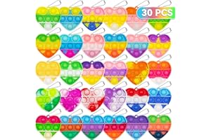 PICCIRCUIT Pop Fidget Toys Bulk Its Valentines Day Gifts for Kids 30 Pack Valentines for Kids Classroom Valentines Day Party Favors Mini Heart Pop Fidget Keychain It Bulk Toys Valentine Goodie Bags Boys Girls