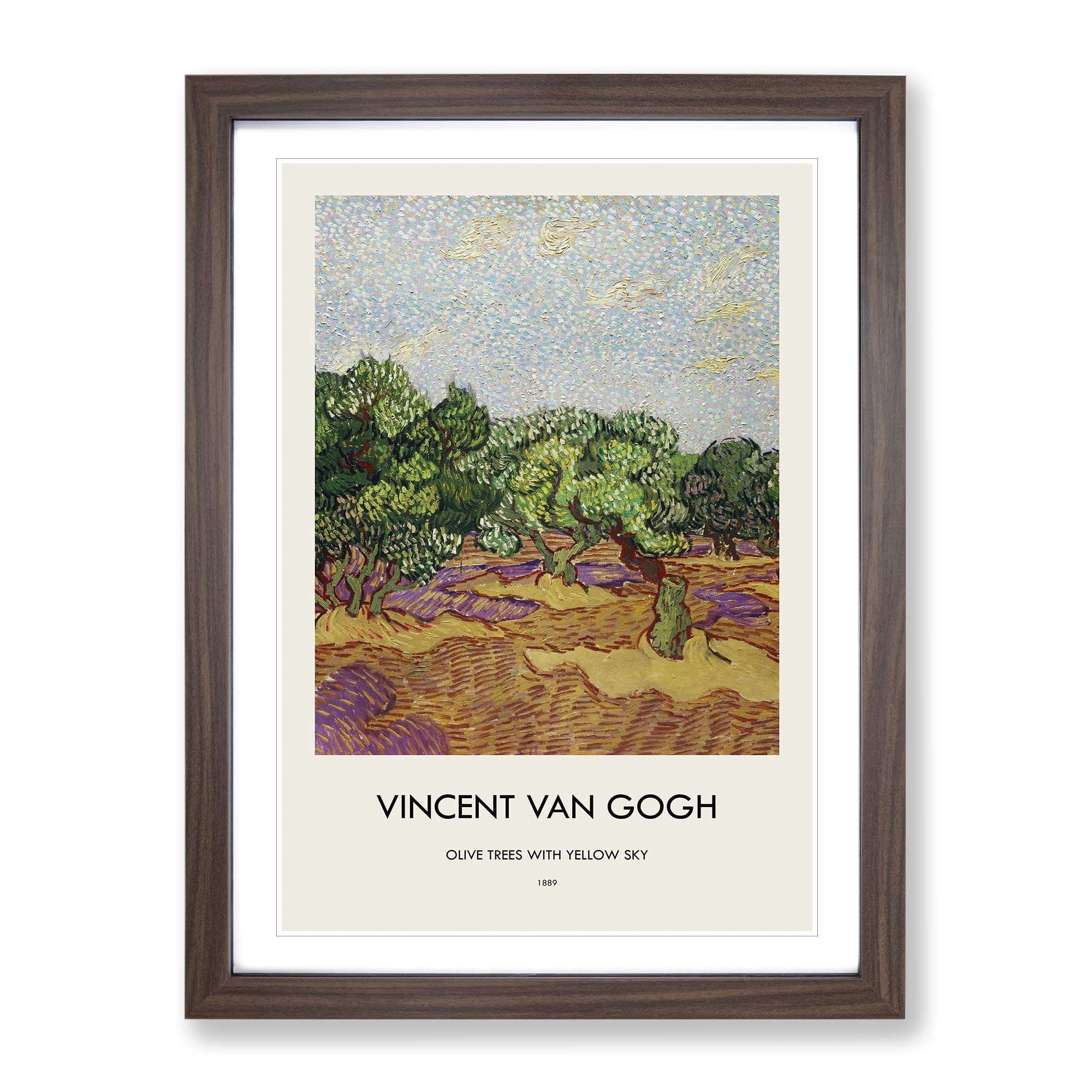 Olive Trees By Vincent Van Gogh Exhibition Museum Painting Framed Wall Art Print, Ready to Hang Picture for Living Room Bedroom Home Office Décor, Walnut A4 (34 x 25 cm)