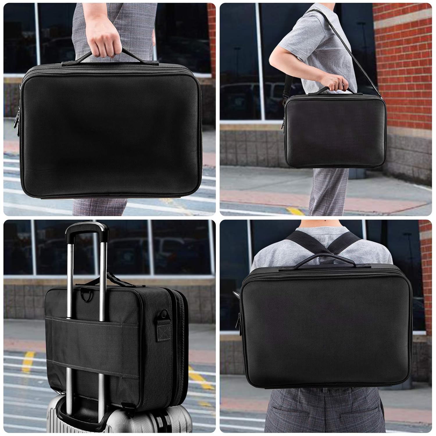 joyroom Large Makeup Bag 3 Layers Professional Travel Cosmetic Bag Makeup Organizer Case 15.7 inches Portable Artist Storage Brush Box with Adjustable Dividers and Strap for Makeup Accessories Black : Beauty