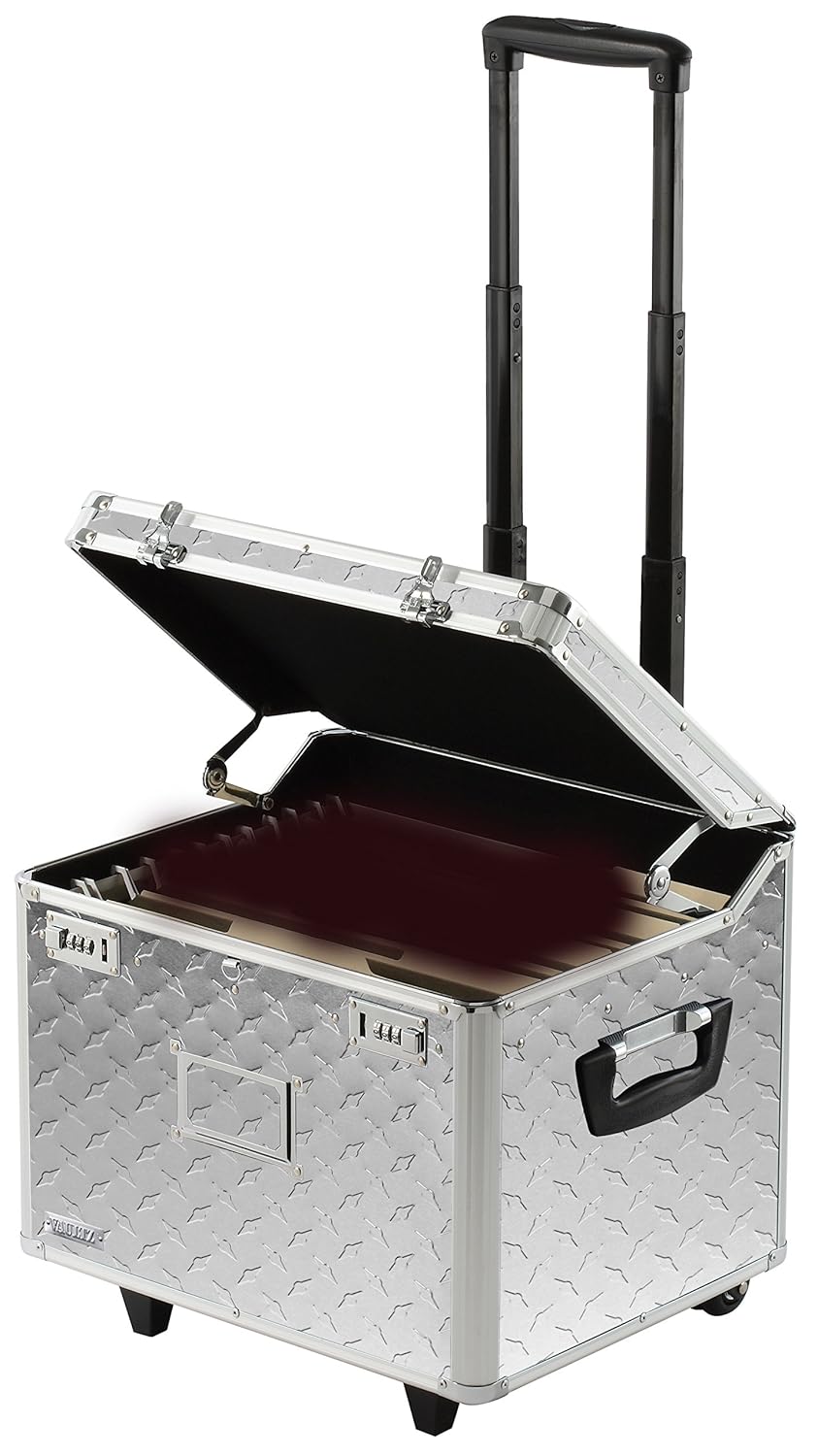 Vaultz Locking Mobile File Chest, Letter/Legal Size, Silver Treadplate