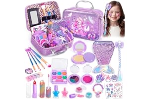 Hohosunlar Kids Makeup for Toddlers Toys, Washable Make Up Set Non-Toxic Mermaid Toys for Girls, Kids Hair, Nail Polish, Brushes, Purse Accessories, Princess Christmas Birthday Gift Toys for Girls 3+
