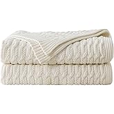 WDCOZY White Cable Knit Throw Blanket – Super Soft, Warm & Lightweight Cream Knitted Jacquard Throw Blanket for Couch, Sofa, Bed, Chair, Cozy Texture Farmhouse Decorative Home Blanket, 50x60 inches