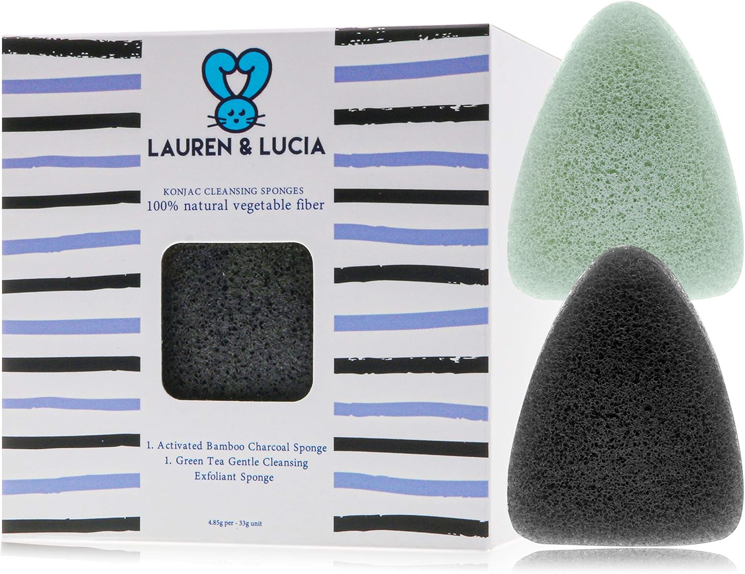 KONJAC SPONGES | PREMIUM ACTIVATED BAMBOO CHARCOAL & GREEN TEA FACIAL SPONGES | REMOVE IMPURITIES, CLEANS PORES AND EXFOLIATES | 100 % NATURAL VEGETABLE FIBER | HYPOALLERGENIC, ECO-FRIENDLY.