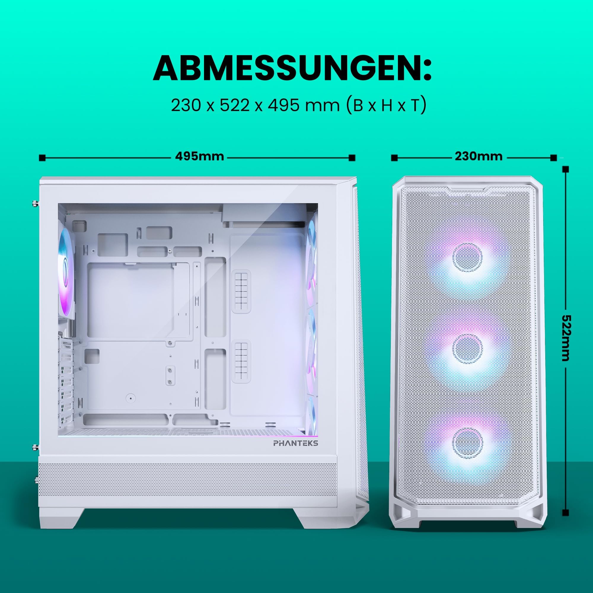 PHANTEKS Eclipse G400A Gaming Midi Tower Weiß – PC Gehäuse mit 4X 140-mm-D-RGB-Lüftern, Tempered Glass, Mesh-Front, E-ATX kompatibel, 360mm Radiator Support, optimiertes Kabelmanagement 2