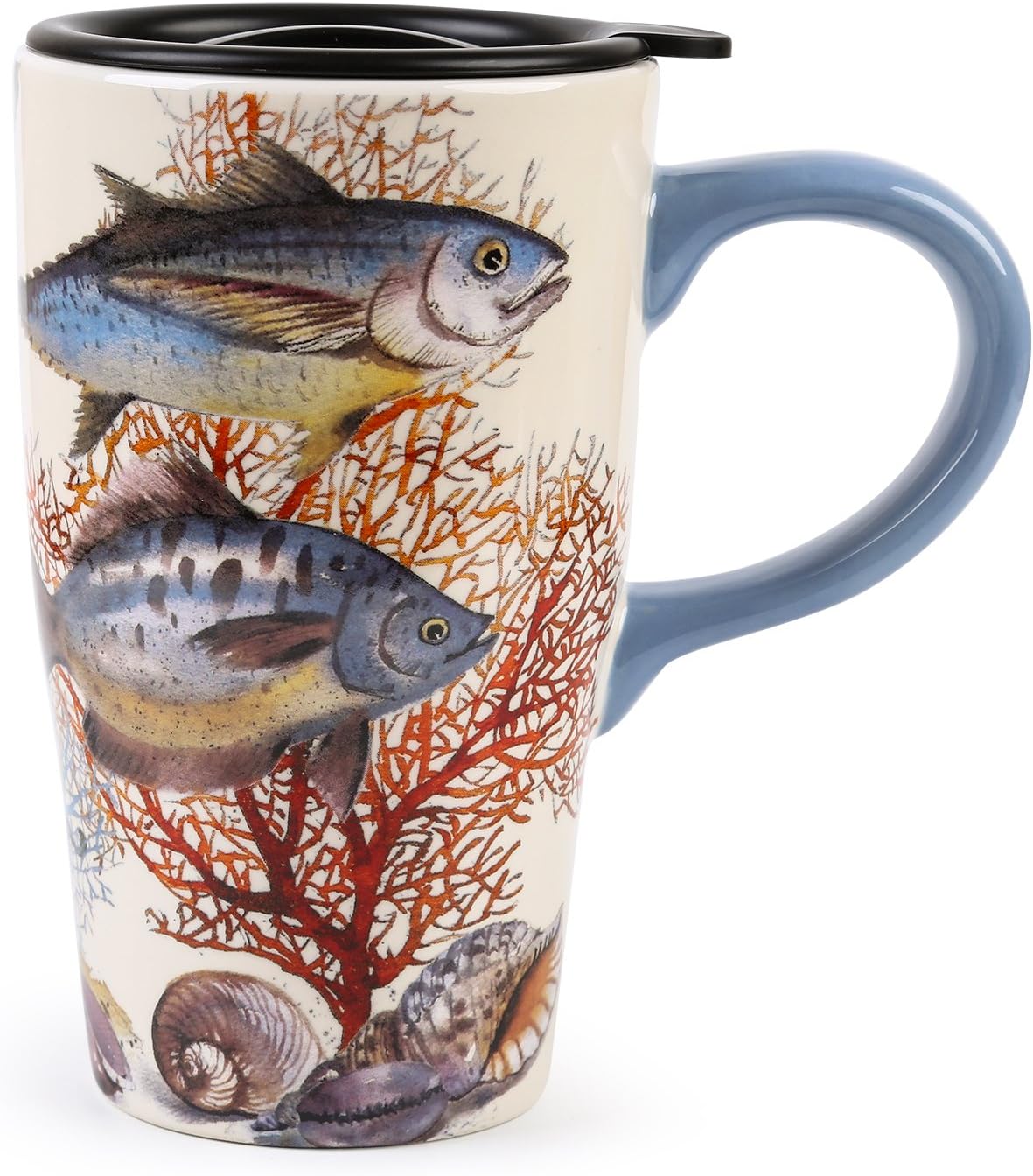 Amazon Com Minigift Ceramic Ocean Cup Travel Coffee Mug 16oz 4 Designs For Choice Fish Kitchen Dining