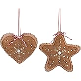 DEMDACO Decorative Holiday Hanging Christmas Tree Ornament 4 Inch Polyester Gingerbread Heart and Star Assorted Set of 2