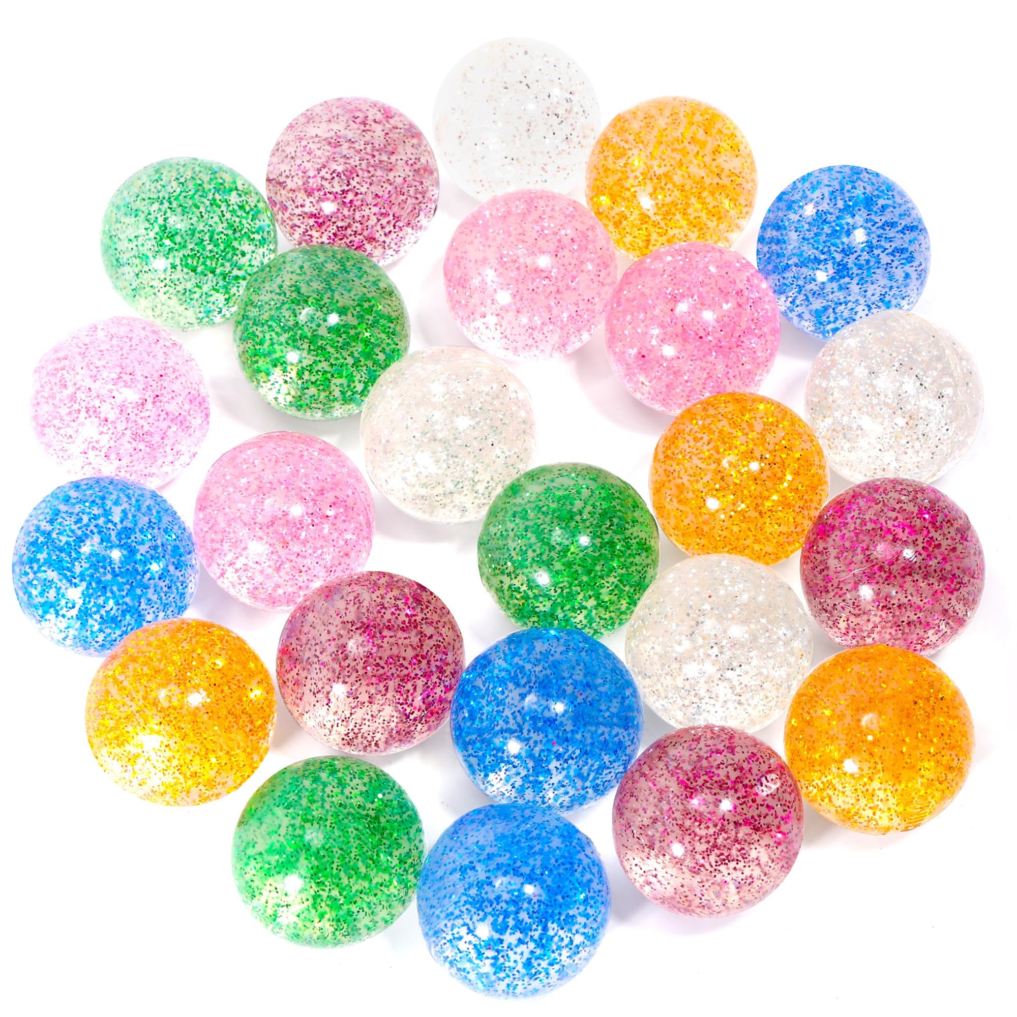 Pllieay 24pcs Glitter Bouncy Balls, 32mm 6 Colors, Kids Party Favors & Goodie Bag Fillers, Easter Bag Filling, Easter Basket Stuffers, Pinata Stuffers, Classroom Prizes, Pet Toys