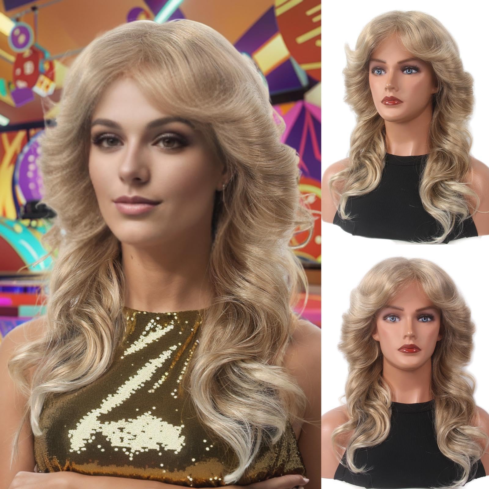STfantasy 70s Feathered Wigs Disco Costume Natural for Women Party Fashion Accessory (Blonde)