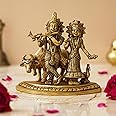 Brass 5.5 Inch Radha Krishna Standing With Cow Murti Pair Of Radhe Krishna Jugal Jodi Idol Divine Love God Sculpture Lord Gopal Gopi Figurine Showpiece for Home Office Decor Puja Gifting Purpose