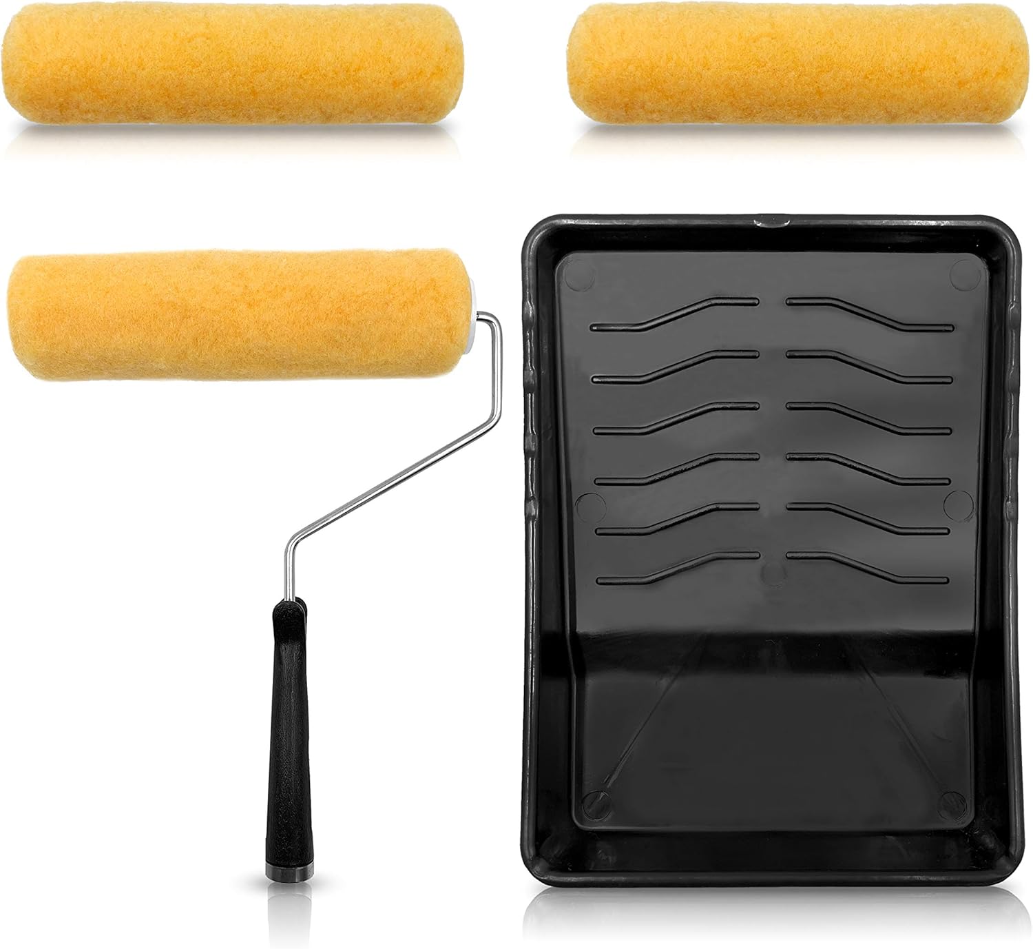 5 Pieces 9" inch x 3/8 nap Paint Roller Kit. Wall Painting Supplies Kit for House Improvement Projects - Including a 9" inch Paint Roller Frame, (3) 9” x 3/8” High-Density Roller Covers and Paint Tray - - 