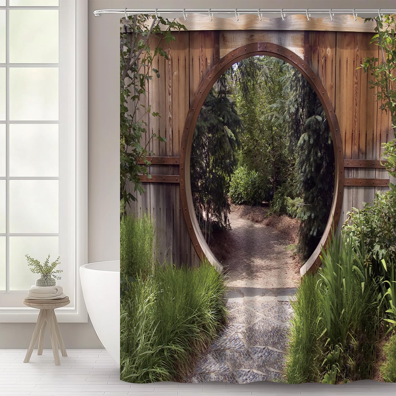 WOWTOY Shower Curtain with 12 Hooks, Waterproof Polyester Fabric Bathroom Bathtub Shower Curtain Liner, Weighted Hem, Washable, Quick Dry (180 x 180cm, Garden 03)